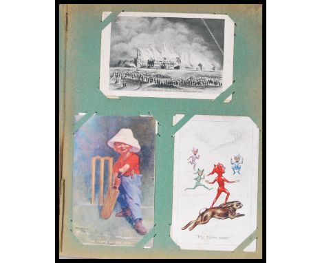 Old Postcard album - Edwardian slip-in type with 300 antique/vintage cards. Impressive range of subject Louis Wain, Fantasy, 