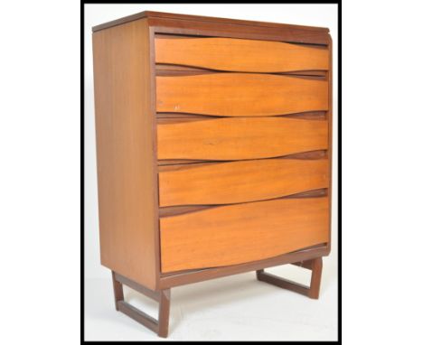 White and Newton - A rare vintage retro 20th Century teak and walnut 1960's chest of drawers. The graduating bank of drawers 