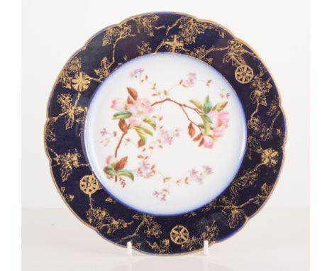 Copeland "Ironstone" twin handled stand, 38cm; three modern Spode 'Stafford Flowers' plates; three floral plates, blue border