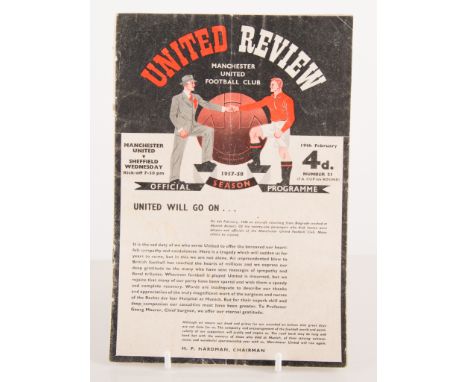 Manchester United Football Club Review, 19th February  v Sheffield Wednesday 1957-1958 Season "United Will Go On" - this prog