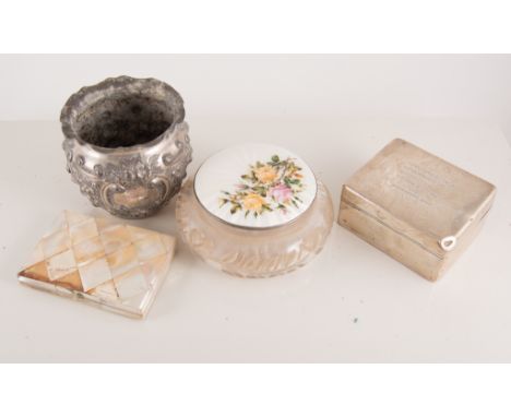Walnut inlaid caddy box, adapted internally, a Lizars challenge dayspool camera, mother of pearl card case (af), a silver mou