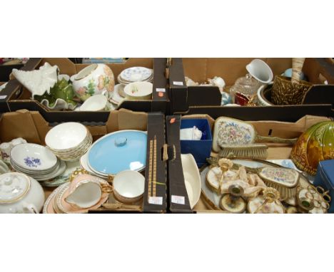 Five boxes of miscellaneous items to include; Royal Stafford part tea service in the Harmony pattern, Sylvac jardiniere etc 