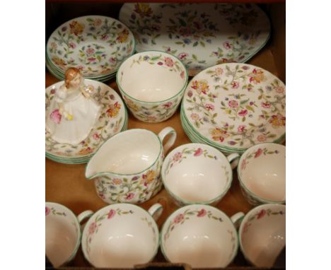 A Mintons part tea service in the Hadden Hall pattern; together with a Royal Doulton figure of Lindsey HN3043