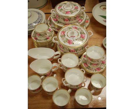 A Royal Worcester part tea and dinner service of Palladian shape in the Royal Garden pattern to include tureens and covers, s