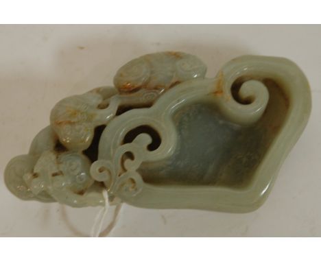 A Chinese carved Celadon jade brush washer