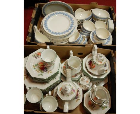 A Wedgwood Queensware part tea and dinner service together with a modern part tea and dinner service with floral decoration
