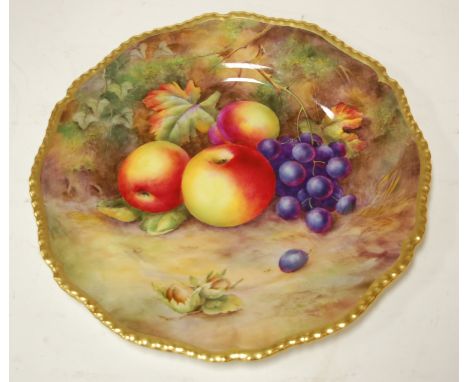 A Royal Worcester plate hand painted with apples and grapes signed Horace Price, blue mark verso (hairline crack) Condition R