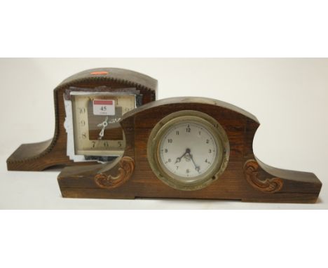 A 1930s oak cased mantel clock together with one other similar example (2)