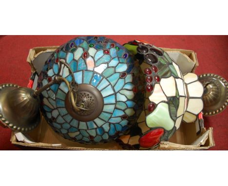 Two Tiffany style leaded glazed ceiling light fittings