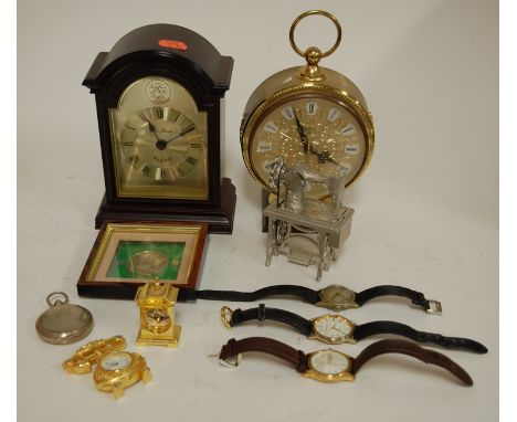 A small collection of miscellaneous items to include modern mantel clock, John Logie Baird commemorative medal, students' mic