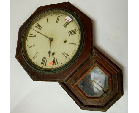 A late 19th century faux rosewood cased drop trunk wall clock having painted dial with Roman numerals (a/f)