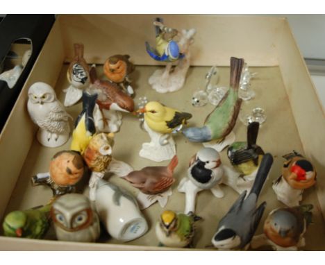 A large collection of assorted bird ornaments to include Goebel and Copenhagen examples