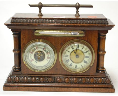 A late 19th century walnut cased combination clock barometer (dial a/f)
