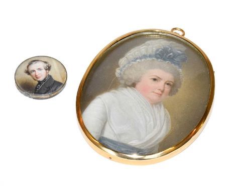H Stubble oval portrait miniature of a lady, label verso names the sitter as Ann White and dated 1797, together with a smalle
