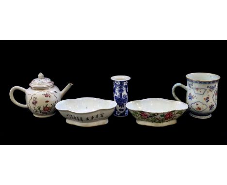 A collection of 18th century and later Chinese porcelain, including a famille rose teapot and cover of globular form, togethe