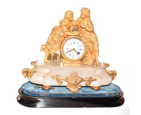 A French gilt metal alabaster striking mantel clock, circa 1880