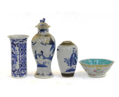 ~ A quantity of Chinese and Japanese porcelain, including a Chinese Kangxi Imari lobed dish, a similar Japanese Edo period ex