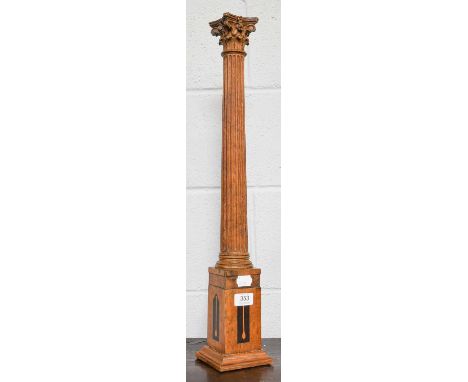 A satinwood inlaid and part ebonised oak corinthian columnar table lamp, the base of Masonic interestCondition report: Column