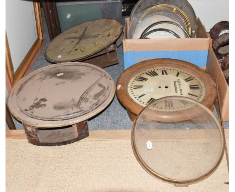 A convex glass dial clock case for a 16" dial, a selection of wall clock glasses and bezels, a wall clock white painted dial 