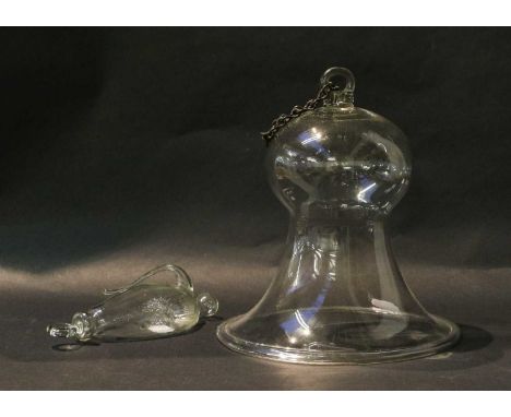 A 19th century bell shape pendant smoke shade and a small Dutch barometer (2)