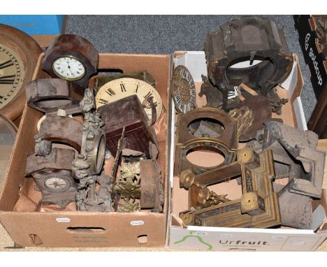 A selection of clockmakers items, including: boulle clock case and bracket, champleve enamel clock case, double fusee dial mo