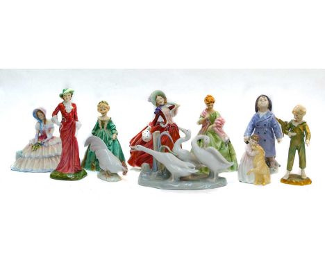 Royal Worcester and Royal Doulton ladies, including: Grandmother's Dress, First Dance and Day Dreams etc, together with a Lla