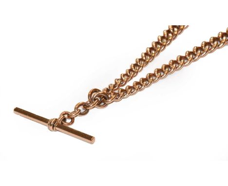 An Albert chain, each link stamped '9' and '.375', suspending a T-bar, length 44.5cmCondition report: The chain is in good co