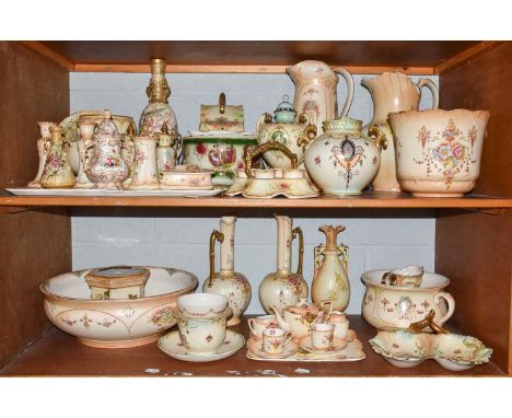 A large group of 19th century and later blush ivory pottery, including Crown Devon Fieldings, Carlton ware,  Keeling &amp; Co