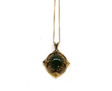 A mosaic and diamond necklace, stamped '9CT', length 46cm; and another pendant on chain, stamped '14K', length 48.5cmConditio