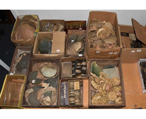 A large quantity of clock and watch mineral glasses for pocket watches, mantel clocks and other clocks (twelve boxes)