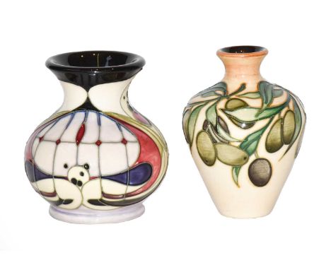 Two modern Moorcroft trial vases, Mackintosh Trial and Mediterranean Olives, both 10cm high (boxed)Condition report: Each Moo