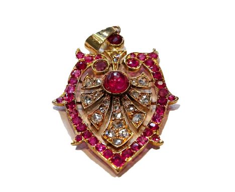 A synthetic ruby and diamond pendant, length 4.0cmCondition report: Gross weight 3.9 grams.