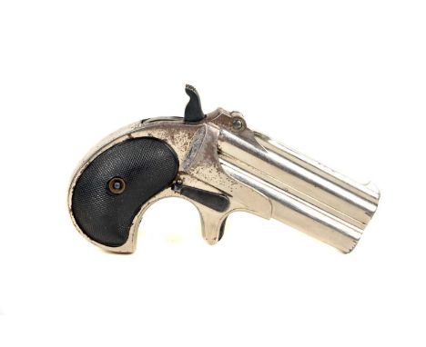 A Remington Arms Co Over-Under Vest Pistol, Model Double-Derringer, serial 304, with nickelled 3'' barrels (hinged), raised r