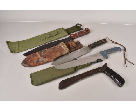 A WWII Military Issue machete by S &amp; J Kitchin, dated 1940, stamped with broad arrow, complete with scabbard, a US Foldin