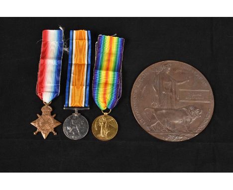 D' Company 11th Battalion Rifle Brigade, WWI British Trio and Memorial Plaque, awarded to B/2458 Private Thomas Brockbank (Ri