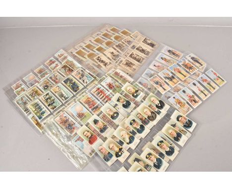WWI Period and Later Military Themed Cigarette Card Sets (13), all stored in plastic leaves, Players, England's Naval Heroes 