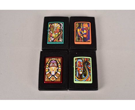 Masai Color, a set of four Zippo Lighters entitled 'Masai Colors', comprising no.1 Green, No.2 Orange, No.3 Dark Green and No