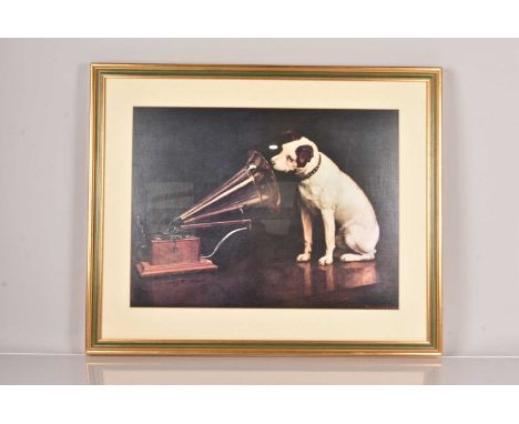 A 'His Master's Voice' print,  from the original Barraud painting, 42cm x 55cm, together with an Edison Phonograph print, 42c
