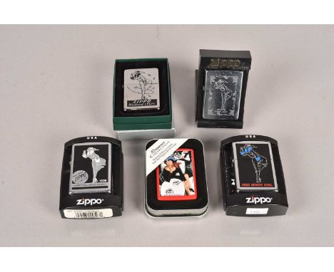 Windy Girl, a group of four Windy Girl Zippo Lighters, to include Zippos First lady, Windproof Lady, 1935 Windy Girl and 1936