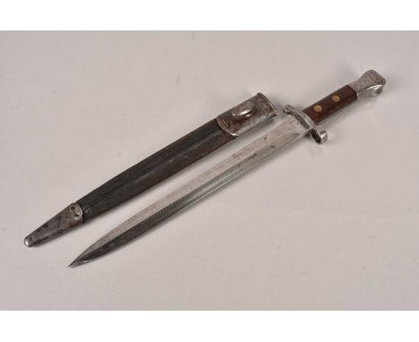 A Lee Metford 1888 Pattern bayonet and scabbard, having multiple stamps to the blade, including the War Department and Broad 