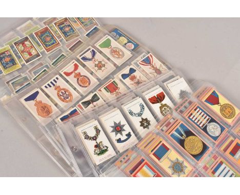 Military Medals and Regimental Standards Themed Cigarette Card Sets (9), all stored in plastic sleeves, Gallahers Regimental 