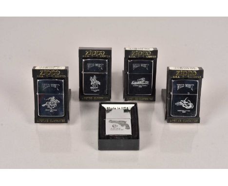 Wild West, a group of four Wild West Zippo Lighters, to include Pony Express 1860, Trail Boss 1860, Western Attire 1862 and C