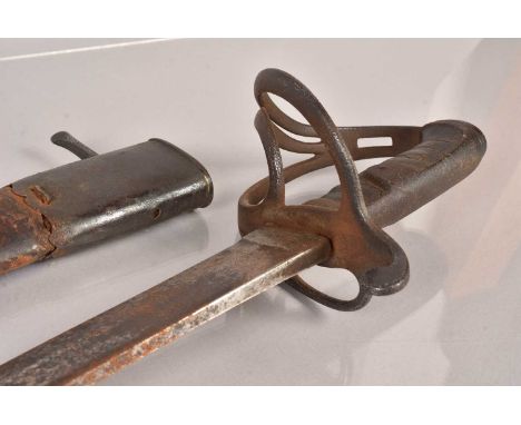 An Indian Cavalry Officer's Sword/Sabre, having large curved sword, leading to three band guard, with uncovered grip, complet