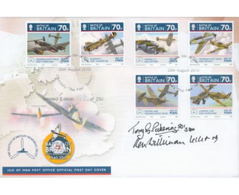 WW2 Sqn Ldr Tony Pickering and F/O Ken Wilkinson Signed Isle of Man Post Office Official First Day Cover. Limited Edition 197