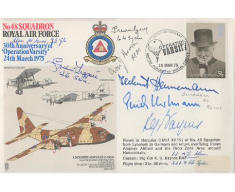 WW2 Fantastic Multi Signed 30th Anniv of Operation Varsity 24th March 1975 FDC. Signed by Erich Hartmann, Helmut Benneman, Al