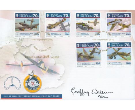 WW2 Sqn Ldr Geoffrey Wellum Signed Isle of Man Post Office Official First Day Cover. Limited Edition 249 of 250 Covers Issued