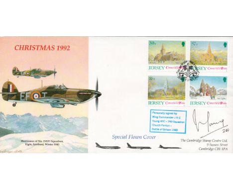 WW2 RAF Wg Cdr JRC Young AFC (Battle of Britain Pilot) Signed Christmas 1992 First Day Cover. A Special Flown Cover. Flown in