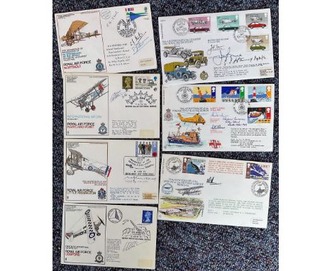 RAF Signed First Day Cover Collection of 7 Covers. All Contain Stamps and Postmarks. Flt Lt WEP Johnson AFC Signed RAF Little