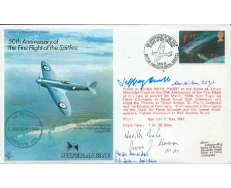 WW2 RAF Jeffrey Quill and 4 Other Signed 50th Anniversary of the First Flight of the Spitfire FDC. 1988 of 2010 Covers Issued