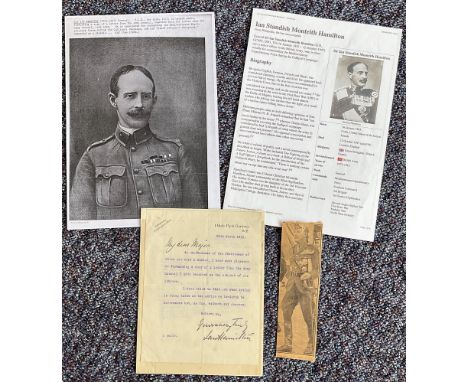 General Sir Ian Standish Monteith Hamilton TLS Dated 29th March 1919. Sir Ian Standish Monteith Hamilton, GCB, GCMG, DSO, TD 